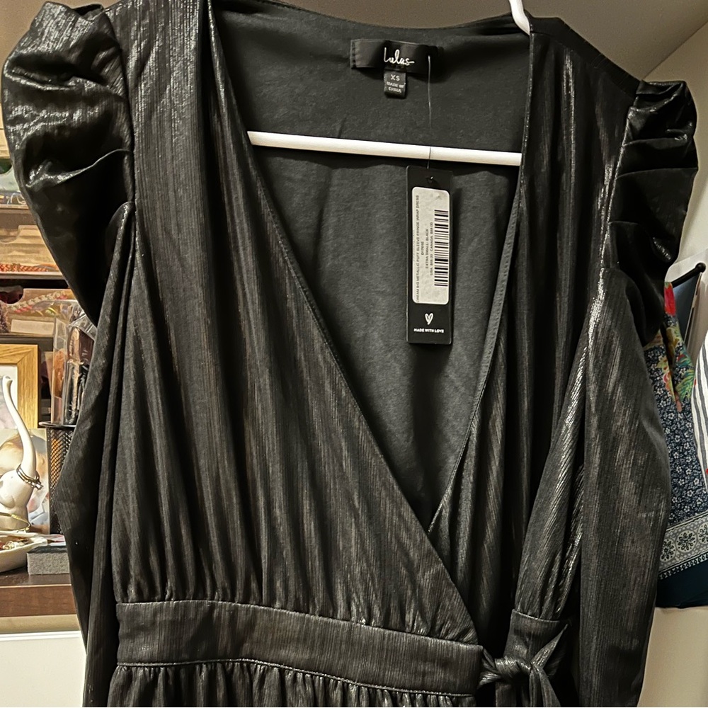 Lulus - Black Dress - Dream Big Metallic Puff - Picture 4 of 5